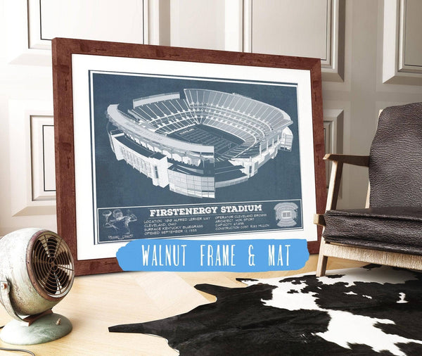 20" x 16" / Walnut Frame & Mat Cutler West Cleveland FirstEnergy Stadium - Vintage Football Print