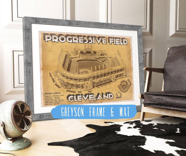 14" x 11" / Greyson Frame & Mat Cutler West Cleveland Indians Progressive Field Vintage Baseball Print