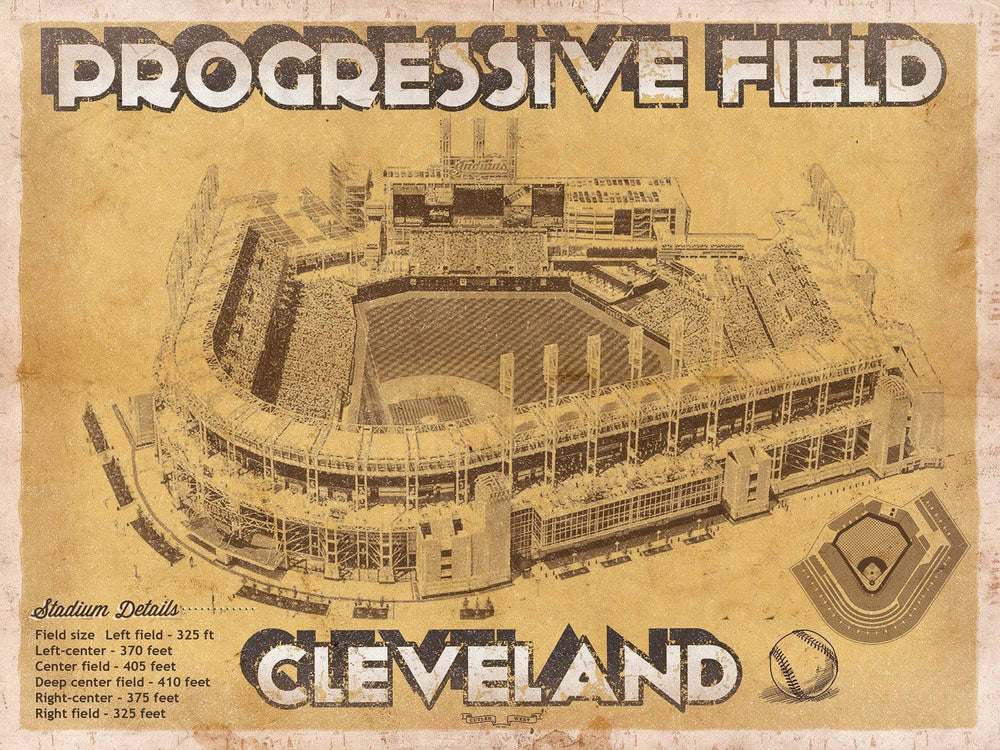 14" x 11" / Stretched Canvas Wrap Cutler West Cleveland Indians Progressive Field Vintage Baseball Print