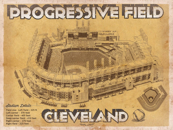 14" x 11" / Unframed Cutler West Cleveland Indians Progressive Field Vintage Baseball Print