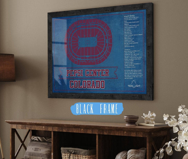 20" x 16" / Black Frame Cutler West Colorado Avalanche Pepsi Center Seating Chart - Vintage Hockey Print