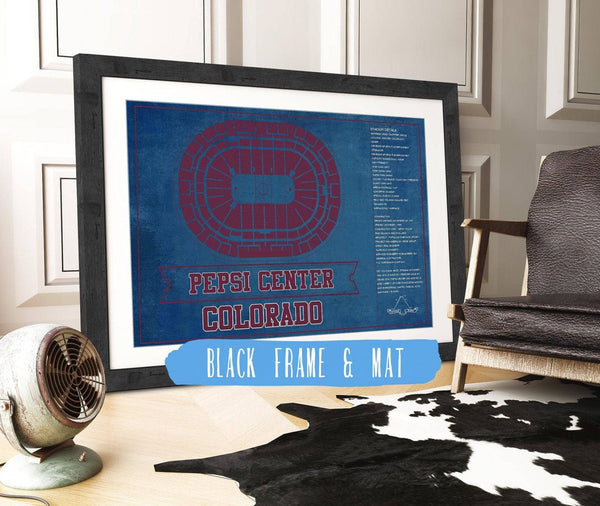 20" x 16" / Black Frame & Mat Cutler West Colorado Avalanche Pepsi Center Seating Chart - Vintage Hockey Print
