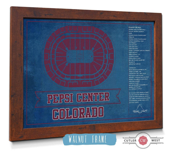 20" x 16" / Walnut Frame Cutler West Colorado Avalanche Pepsi Center Seating Chart - Vintage Hockey Print