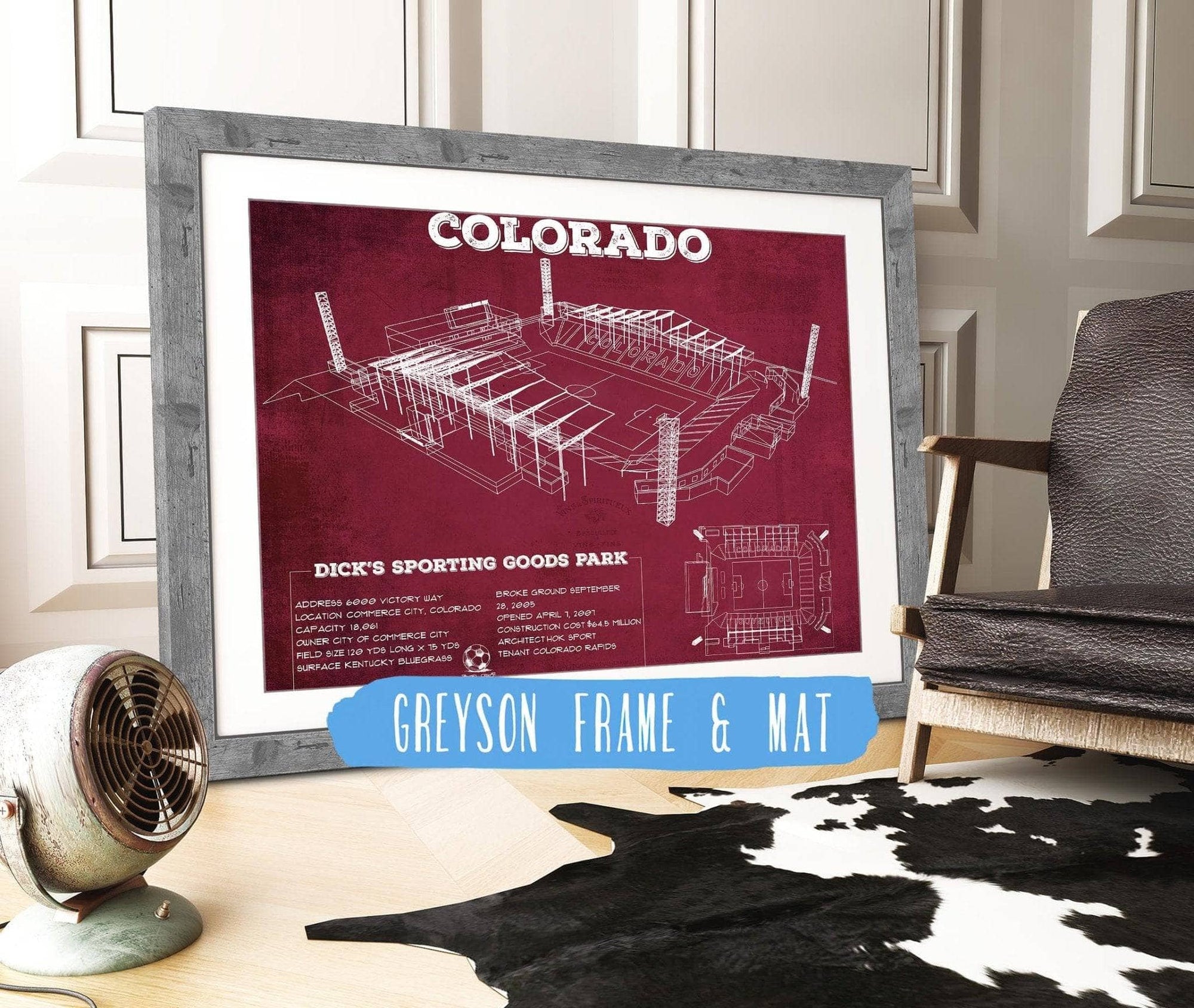 14" x 11" / Greyson Frame & Mat Cutler West Colorado Rapids MLS - Dick's Sporting Goods Park Vintage Soccer Print