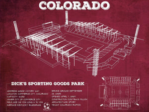 14" x 11" / Unframed Cutler West Colorado Rapids MLS - Dick's Sporting Goods Park Vintage Soccer Print