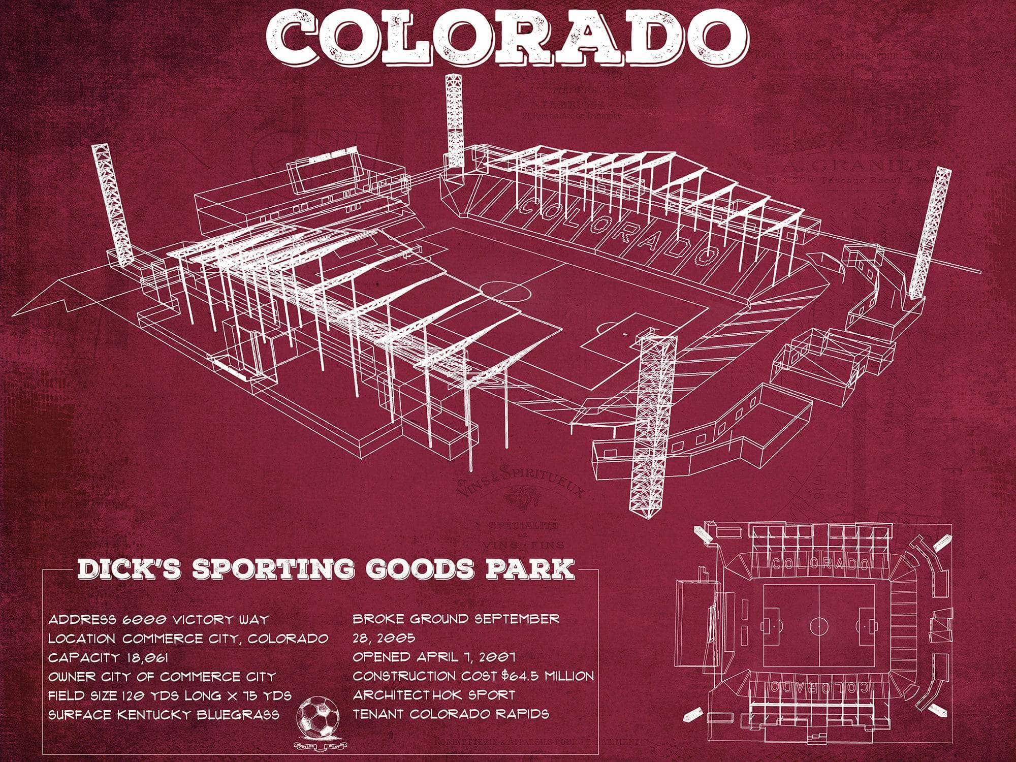14" x 11" / Unframed Cutler West Colorado Rapids MLS - Dick's Sporting Goods Park Vintage Soccer Print