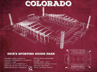 14" x 11" / Unframed Cutler West Colorado Rapids MLS - Dick's Sporting Goods Park Vintage Soccer Print