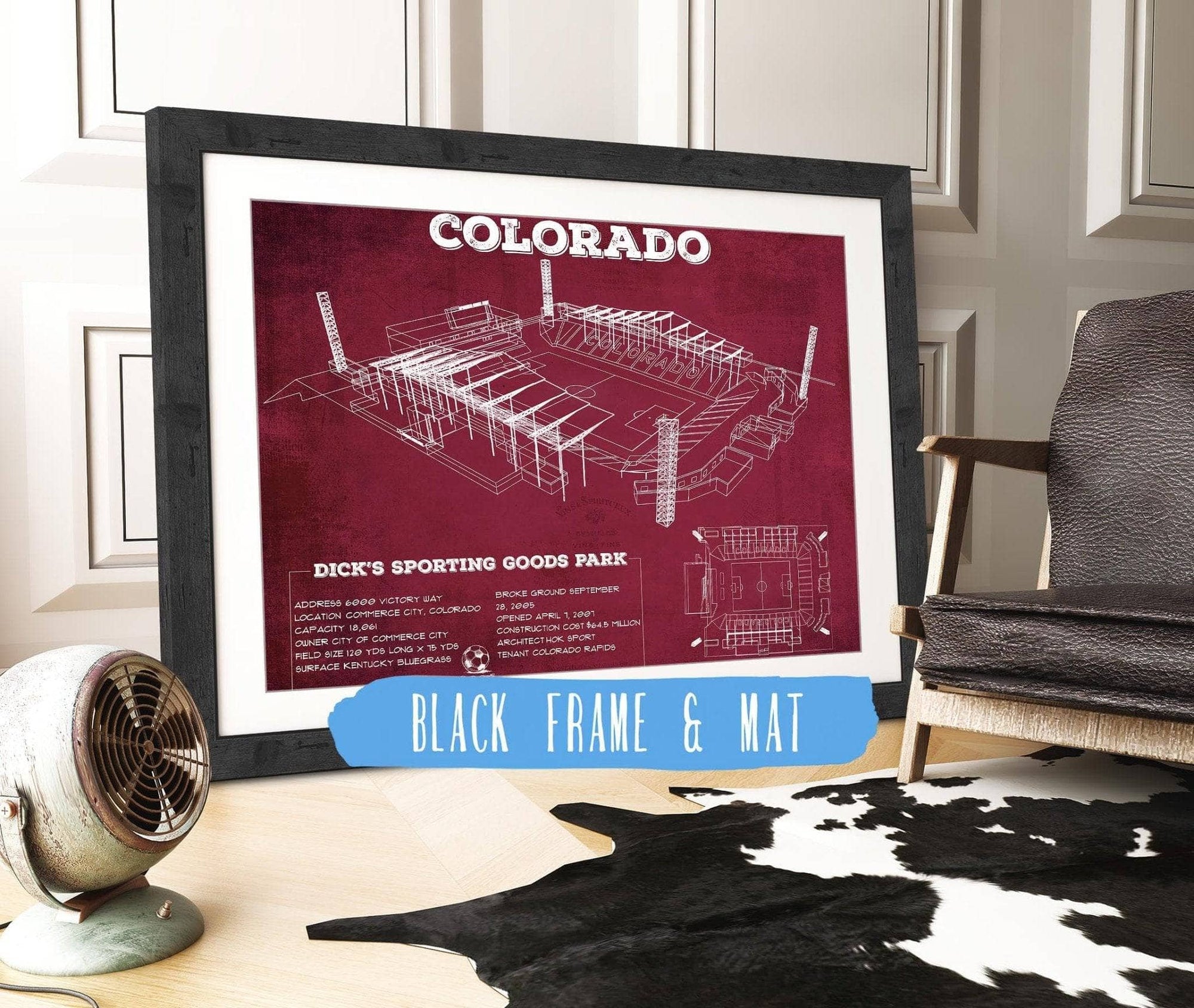 20" x 16" / Black Frame & Mat Cutler West Colorado Rapids MLS - Dick's Sporting Goods Park Vintage Soccer Print