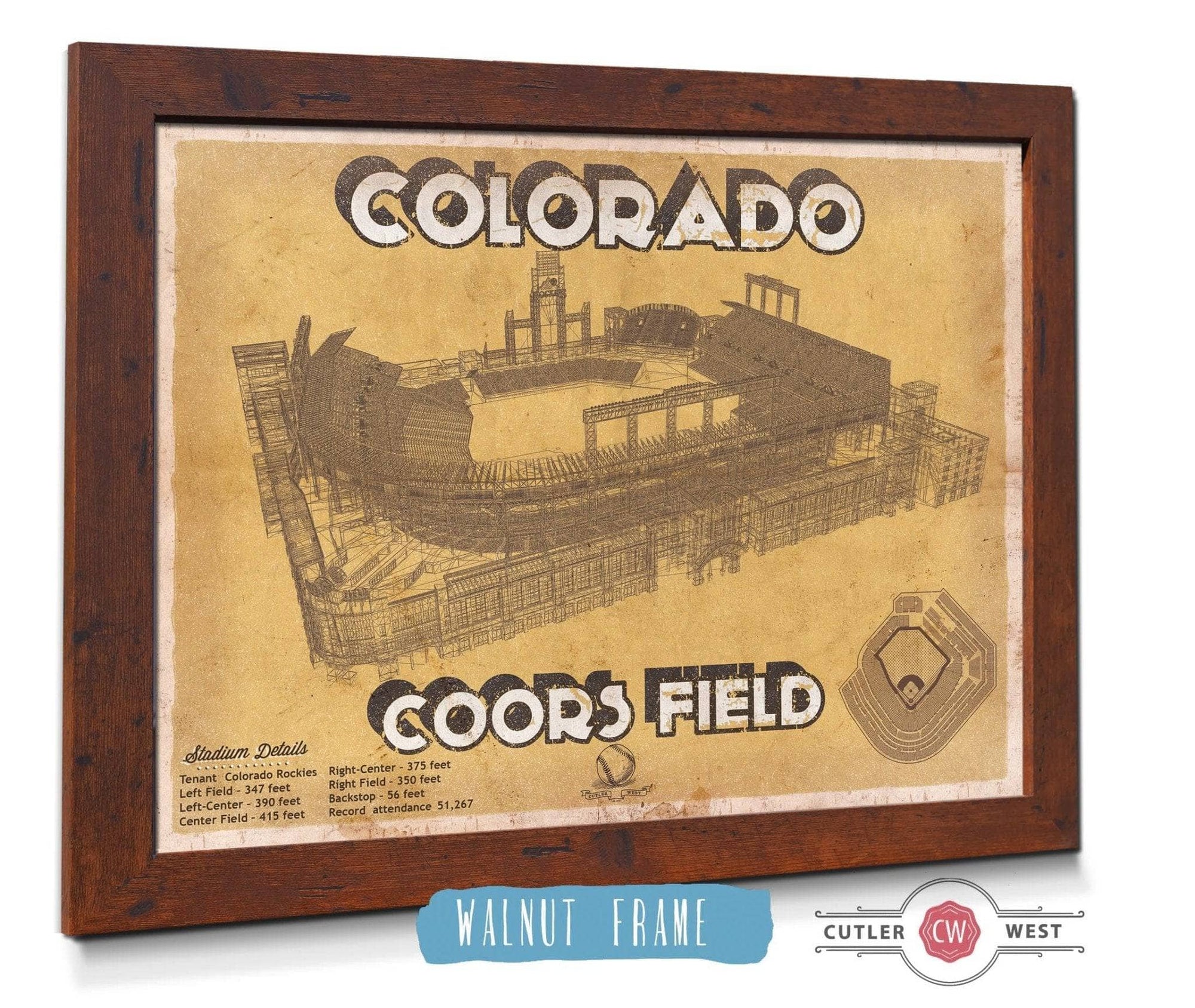 Cutler West Baseball Collection 14" x 11" / Walnut Frame Colorado Rockies Coors Field - Vintage Baseball Fan Print 701938734_54218