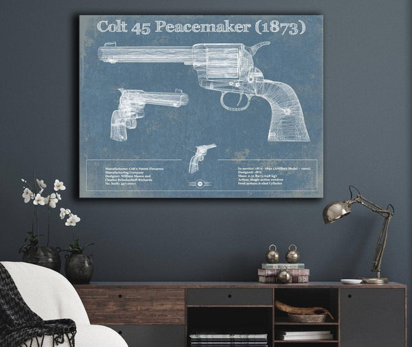 Cutler West Colt 45 Peacemaker 1873 Blueprint Vintage Gun Print