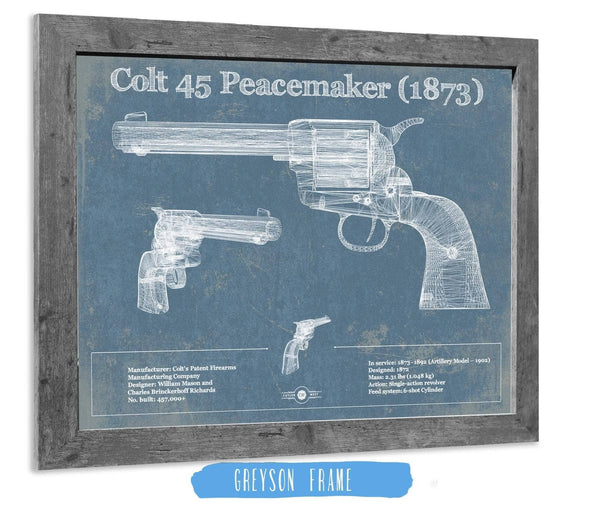 14" x 11" / Greyson Frame Cutler West Colt 45 Peacemaker 1873 Blueprint Vintage Gun Print