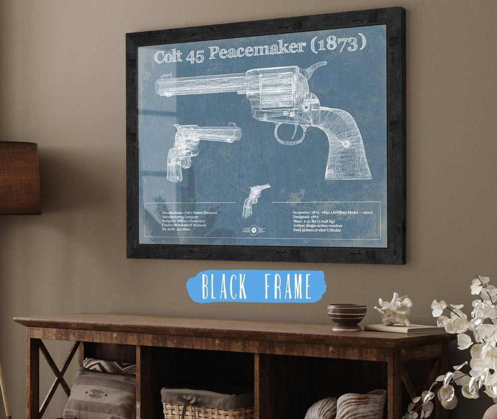 14" x 11" / Stretched Canvas Wrap Cutler West Colt 45 Peacemaker 1873 Blueprint Vintage Gun Print
