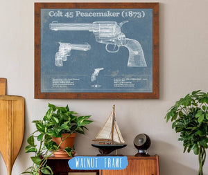 20" x 16" / Walnut Frame Cutler West Colt 45 Peacemaker 1873 Blueprint Vintage Gun Print