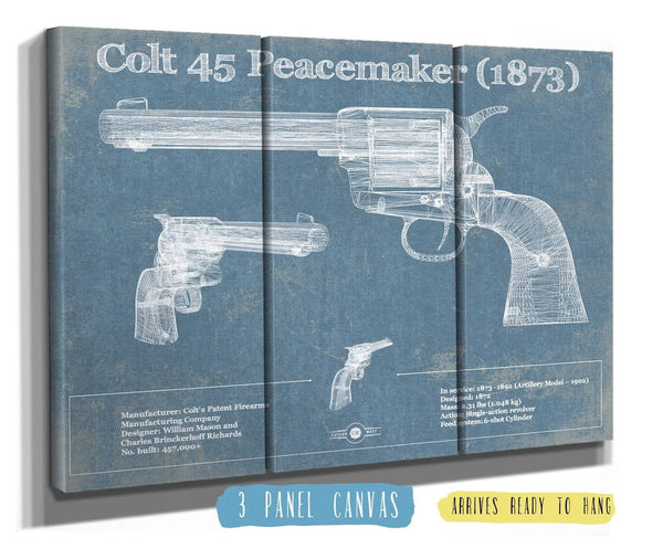 36" x 24" / 3 Panel Canvas Wrap Cutler West Colt 45 Peacemaker 1873 Blueprint Vintage Gun Print