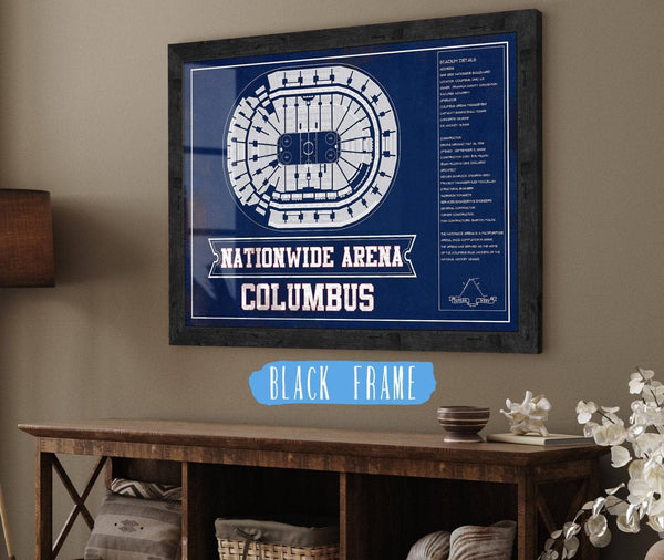 20" x 16" / Black Frame Cutler West Columbus Blue Jackets Nationwide Arena Seating Chart - Vintage Hockey Print