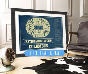 20" x 16" / Black Frame & Mat Cutler West Columbus Blue Jackets Nationwide Arena Seating Chart - Vintage Hockey Print