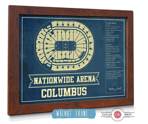 20" x 16" / Walnut Frame Cutler West Columbus Blue Jackets Nationwide Arena Seating Chart - Vintage Hockey Print