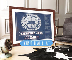 20" x 16" / Walnut Frame & Mat Cutler West Columbus Blue Jackets Nationwide Arena Seating Chart - Vintage Hockey Print