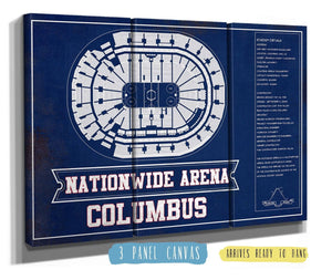 48" x 36" / 3 Panel Canvas Wrap Cutler West Columbus Blue Jackets Nationwide Arena Seating Chart - Vintage Hockey Print