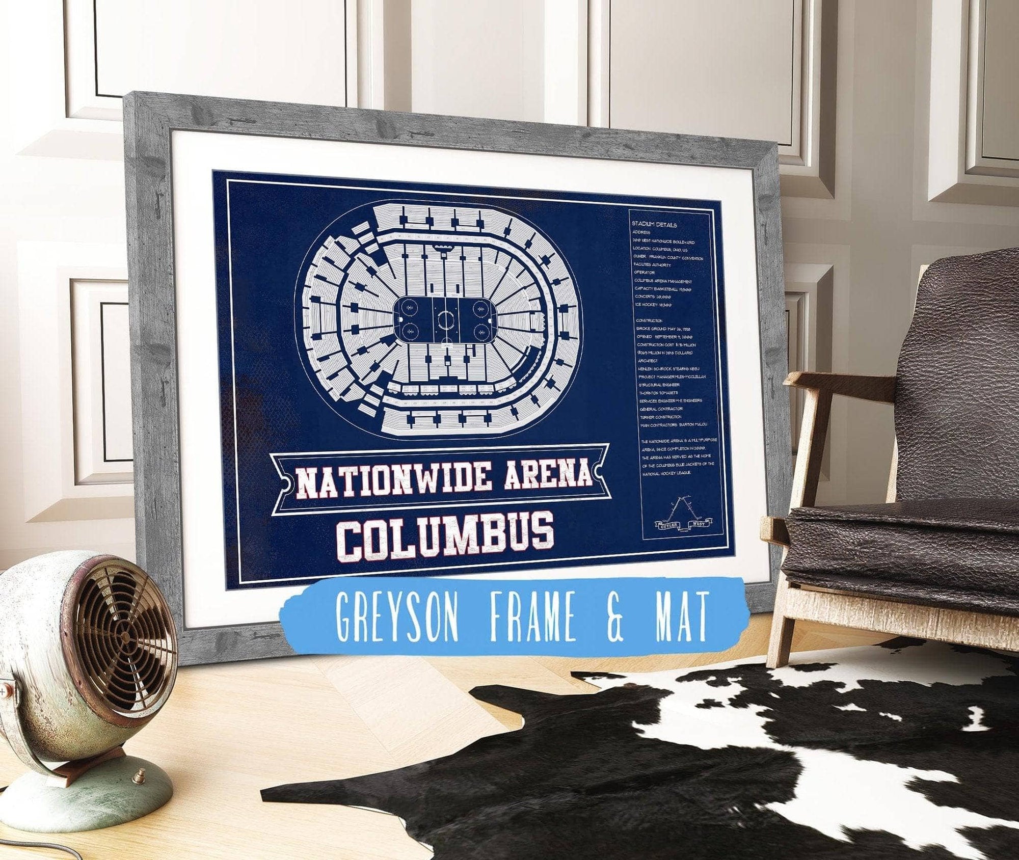Cutler West 14" x 11" / Greyson Frame & Mat Columbus Blue Jackets Nationwide Arena Seating Chart - Vintage Hockey Print 673820723-TEAM