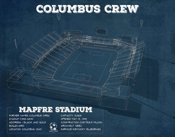 14" x 11" / Unframed Cutler West Columbus Crew Soccer -MAPFRE Stadium Vintage Soccer Print