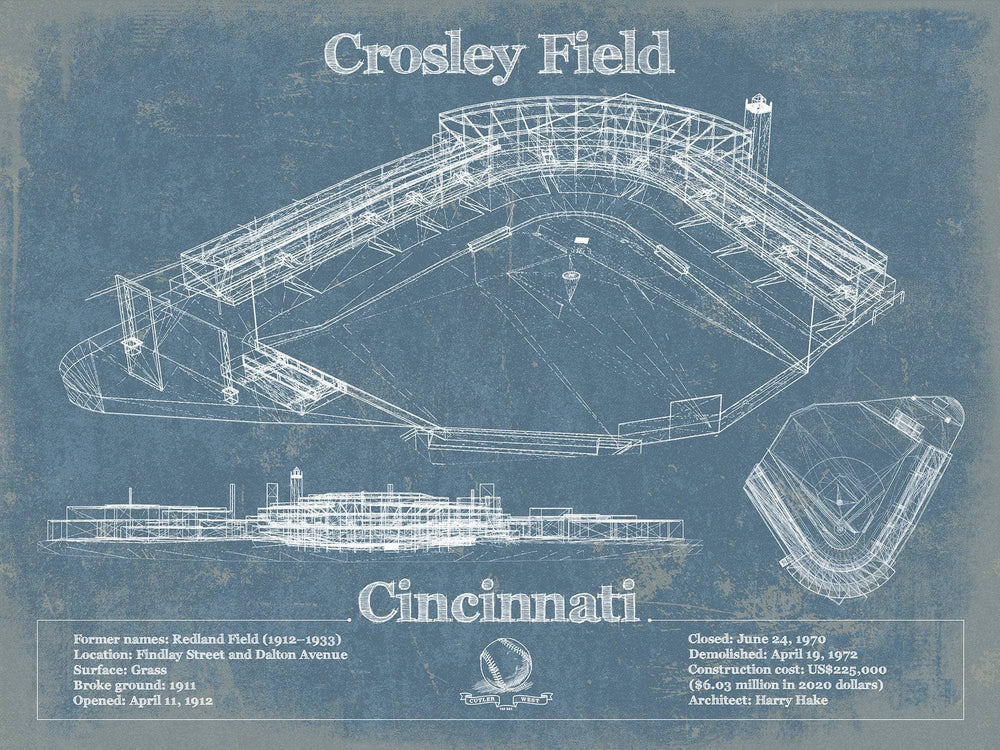 14" x 11" / Stretched Canvas Wrap Cutler West Crosley Field - National League's Cincinnati Reds Vintage Baseball Fan Print