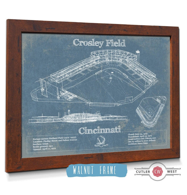 20" x 16" / Walnut Frame Cutler West Crosley Field - National League's Cincinnati Reds Vintage Baseball Fan Print