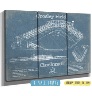 36" x 24" / 3 Panel Canvas Wrap Cutler West Crosley Field - National League's Cincinnati Reds Vintage Baseball Fan Print