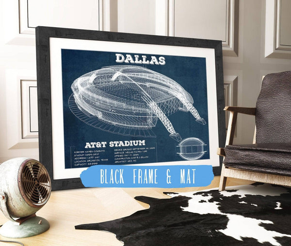 20" x 16" / Black Frame & Mat Cutler West Dallas Cowboys - AT&T Stadium - Vintage Football Print