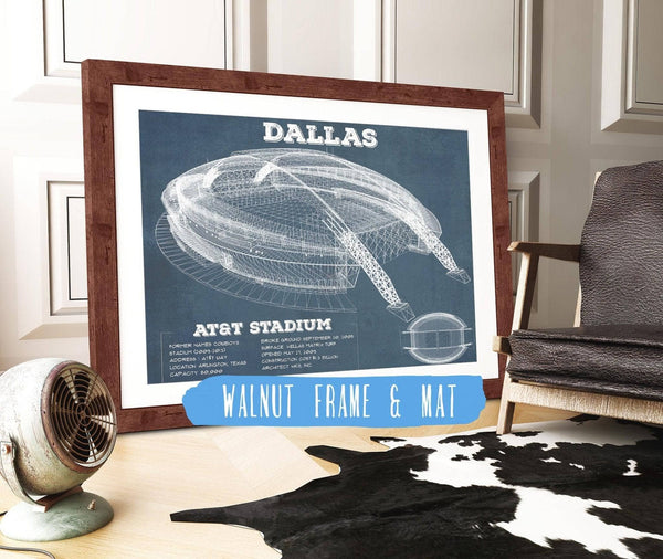 20" x 16" / Walnut Frame & Mat Cutler West Dallas Cowboys - AT&T Stadium - Vintage Football Print