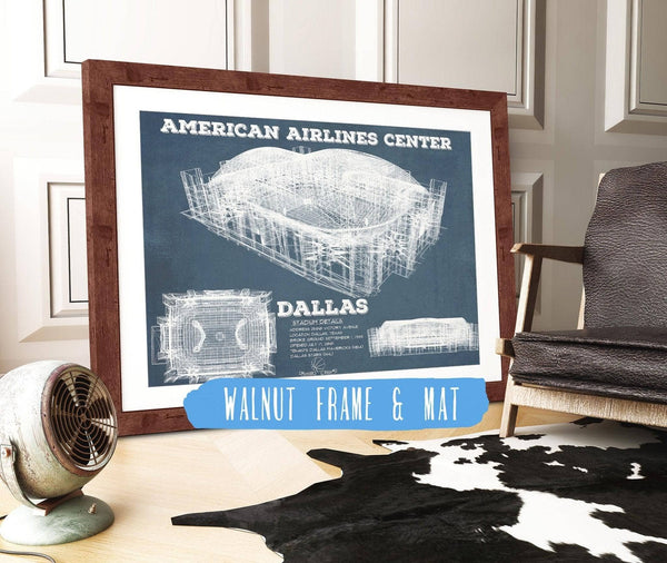 20" x 16" / Walnut Frame & Mat Cutler West Dallas Mavericks - Vintage American Airlines Center NBA Print