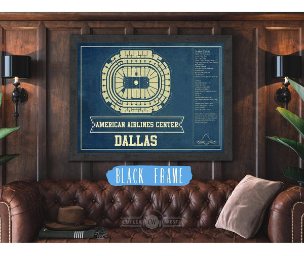 Cutler West Dallas Stars - American Airlines Center Vintage Hockey Blueprint NHL Print