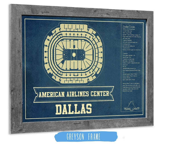 14" x 11" / Greyson Frame Cutler West Dallas Stars - American Airlines Center Vintage Hockey Blueprint NHL Print
