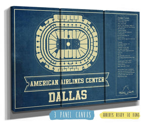 48" x 36" / 3 Panel Canvas Wrap Cutler West Dallas Stars - American Airlines Center Vintage Hockey Blueprint NHL Print