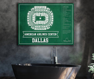 Cutler West Dallas Stars Team Colors - American Airlines Center Vintage Hockey Blueprint NHL Print