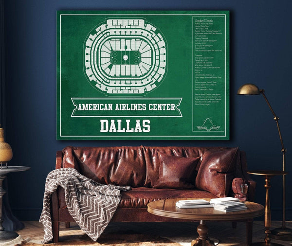 Cutler West Dallas Stars Team Colors - American Airlines Center Vintage Hockey Blueprint NHL Print