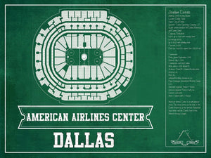 14" x 11" / Unframed Cutler West Dallas Stars Team Colors - American Airlines Center Vintage Hockey Blueprint NHL Print
