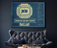 Cutler West Dallas Stars - American Airlines Center Vintage Hockey Blueprint NHL Print