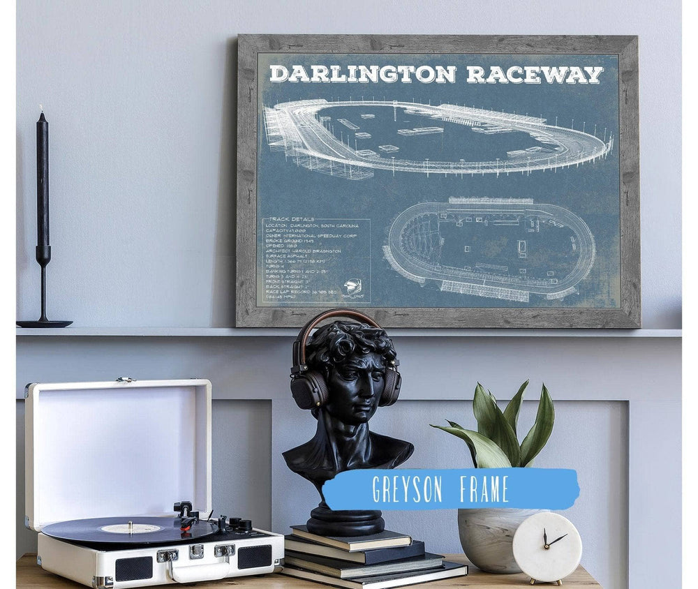 14" x 11" / Stretched Canvas Wrap Cutler West Darlington Raceway Blueprint NASCAR Race Track Print