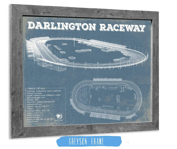 14" x 11" / Greyson Frame Cutler West Darlington Raceway Blueprint NASCAR Race Track Print