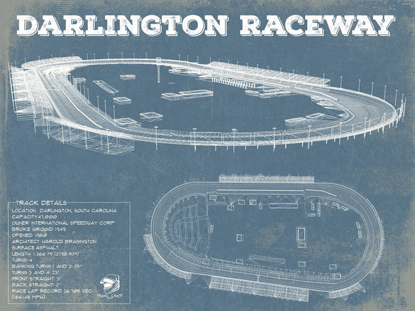 14" x 11" / Unframed Cutler West Darlington Raceway Blueprint NASCAR Race Track Print