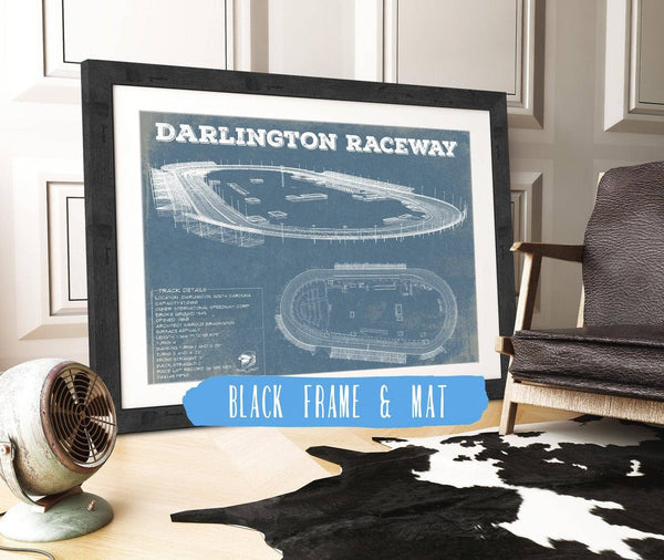 20" x 16" / Black Frame & Mat Cutler West Darlington Raceway Blueprint NASCAR Race Track Print