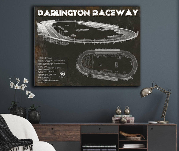 Cutler West Darlington Raceway Charcoal Blueprint NASCAR Race Track Print
