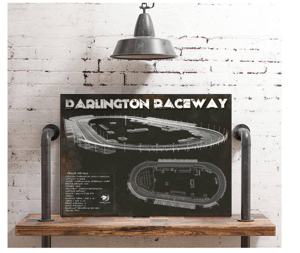 Cutler West Darlington Raceway Charcoal Blueprint NASCAR Race Track Print