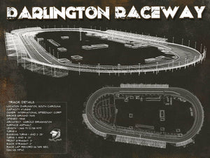 14" x 11" / Unframed Cutler West Darlington Raceway Charcoal Blueprint NASCAR Race Track Print