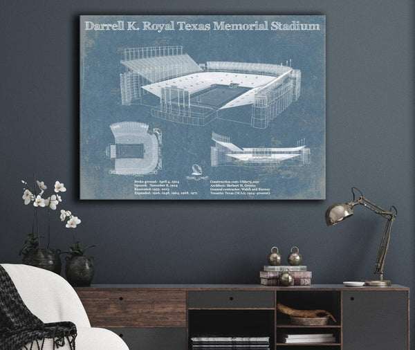 Cutler West Darrell K. Royal Texas Memorial Stadium Blueprint Art Print