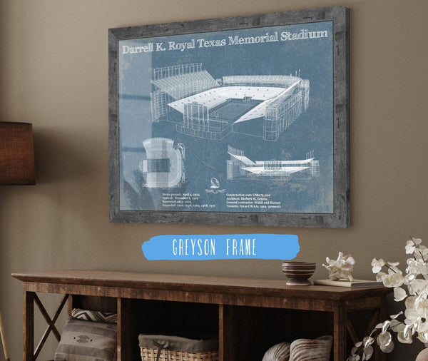 14" x 11" / Greyson Frame Cutler West Darrell K. Royal Texas Memorial Stadium Blueprint Art Print
