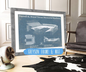 14" x 11" / Greyson Frame & Mat Cutler West Darrell K. Royal Texas Memorial Stadium Blueprint Art Print
