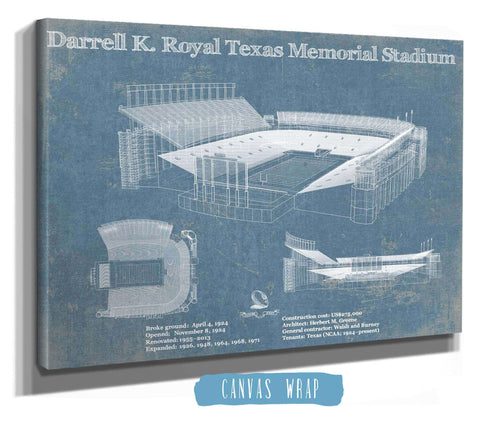 14" x 11" / Stretched Canvas Wrap Cutler West Darrell K. Royal Texas Memorial Stadium Blueprint Art Print