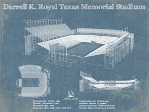 14" x 11" / Unframed Cutler West Darrell K. Royal Texas Memorial Stadium Blueprint Art Print